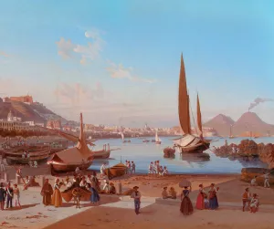 Naples with Vesuvius Beyond by Edward William Cooke Oil Painting
