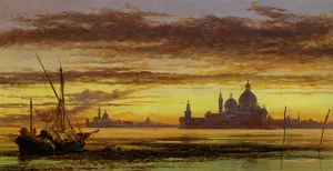 Sunset Sky, Salute and San Giorgio Maggiore Oil painting by Edward William Cooke