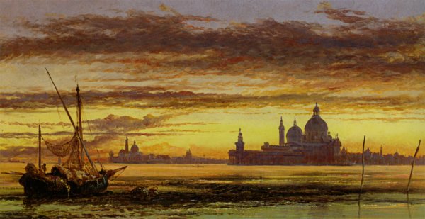 Sunset Sky, Salute and San Giorgio Maggiore by Edward William Cooke - Hand-Painted Oil Painting Reproduction