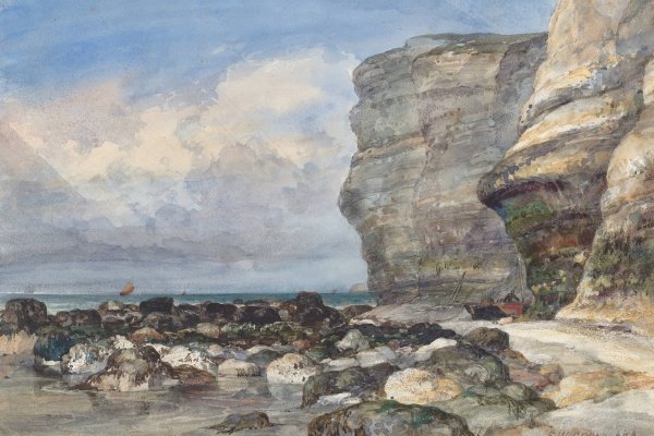 Main Product Photo of The Rocky Beach and Cliffs at Fecamp  Painting by Edward William Cooke