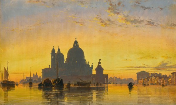 Venice, Sunset Behind The Church Of Santa Maria Della Salute   by Edward William Cooke - Hand-Painted Oil Painting Reproduction