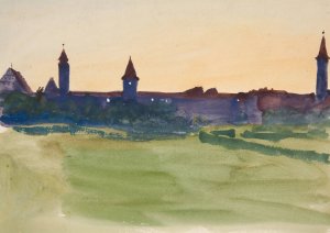 Architectural Study - View of a walled city by Edwin Austin Abbey Oil Painting