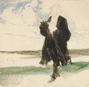 Cloaked man in landscape by Edwin Austin Abbey Oil Painting