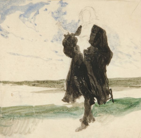 Cloaked man in landscape by Edwin Austin Abbey - Hand-Painted Oil Painting Reproduction