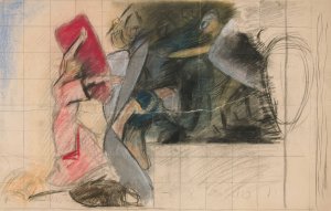 Composition study for 'Seven Deadly Sins'in The Quest of the Holy Grail mural series at Boston Public Library by Edwin Austin Abbey Oil Painting