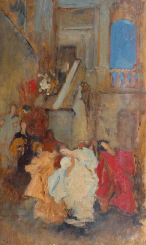 Compositional Study, possibly for A Measure by Edwin Austin Abbey Oil Painting