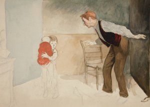 Dickens, Christmas Stories. 'You bad boy!'said Mr. Teterby Oil painting by Edwin Austin Abbey