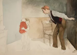 Dickens, Christmas Stories. 'You bad boy!'said Mr. Teterby by Edwin Austin Abbey Oil Painting
