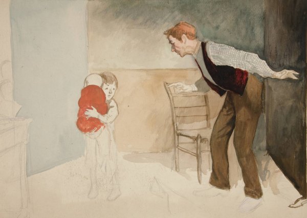 Dickens, Christmas Stories. 'You bad boy!'said Mr. Teterby  by Edwin Austin Abbey - Hand-Painted Oil Painting Reproduction