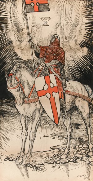 Drawing for the poster publicizing the exhibition for and publication of the book of Abbey's Quest of the Holy Grail in New York City by Edwin Austin Abbey Oil Painting