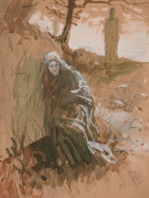 Figure in woods by Edwin Austin Abbey Oil Painting