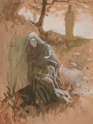 Figure in woods by Edwin Austin Abbey Oil Painting
