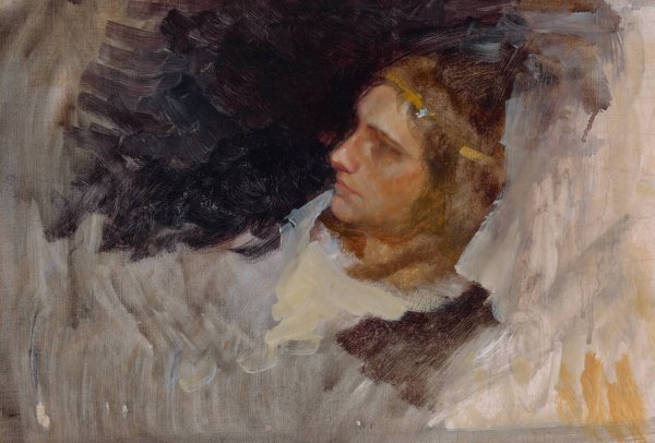 Figure Study of Hamlet, for The Play Scene, Hamlet, Act III, Scene II  by Edwin Austin Abbey - Hand-Painted Oil Painting Reproduction
