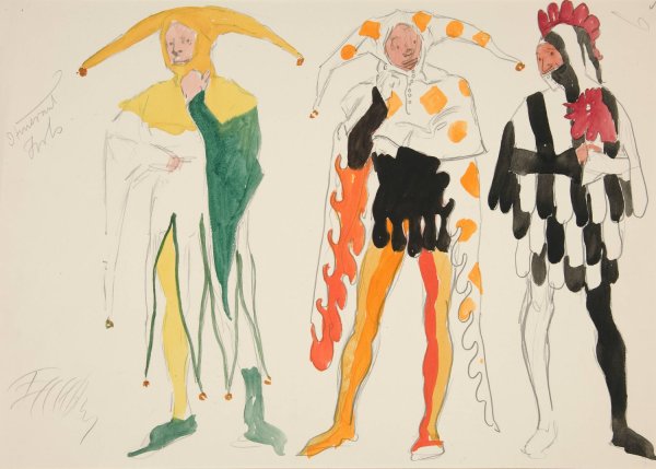 Fools, costume sketch for Henry Irving's Planned Production of King Richard II by Edwin Austin Abbey - Hand-Painted Oil Painting Reproduction