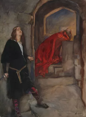 Hamlet; 'Now I might do it pat, now he is praying', Act III, Scene iii, Hamlet Oil painting by Edwin Austin Abbey