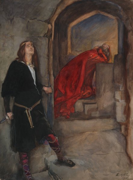 Hamlet; 'Now I might do it pat, now he is praying', Act III, Scene iii, Hamlet  by Edwin Austin Abbey - Hand-Painted Oil Painting Reproduction