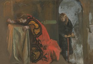 Hamlet; 'Now might I do it,'Act III, Scene 3, Hamlet by Edwin Austin Abbey Oil Painting