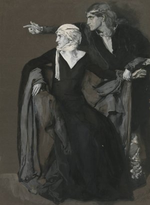 Hamlet; 'Why look you there! look how it steals away - out at the portal!'Act III, Scene iv, Hamlet by Edwin Austin Abbey Oil Painting