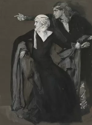 Hamlet; 'Why look you there! look how it steals away - out at the portal!'Act III, Scene iv, Hamlet by Edwin Austin Abbey Oil Painting