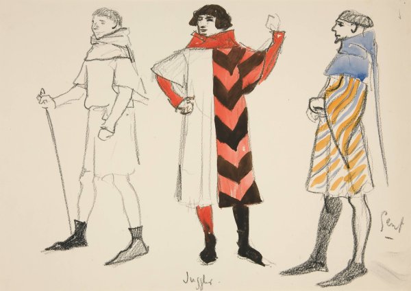 Juggler and Gent, costume sketch for Henry Irving's Planned Production of King Richard II by Edwin Austin Abbey - Hand-Painted Oil Painting Reproduction