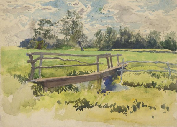Landscape, marsh and bridge by Edwin Austin Abbey - Hand-Painted Oil Painting Reproduction