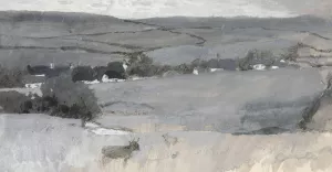 Landscape with cow in foreground by Edwin Austin Abbey Oil Painting