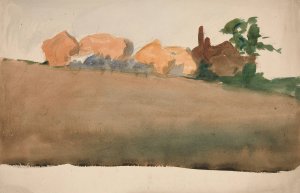 Landscape with houses in distance by Edwin Austin Abbey Oil Painting
