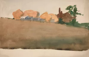 Landscape with houses in distance by Edwin Austin Abbey Oil Painting