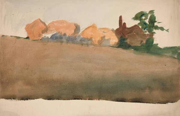Landscape with houses in distance by Edwin Austin Abbey - Hand-Painted Oil Painting Reproduction