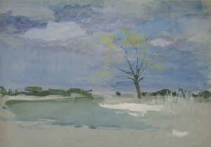 Landscape with tree by Edwin Austin Abbey Oil Painting