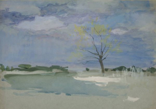 Landscape with tree by Edwin Austin Abbey - Hand-Painted Oil Painting Reproduction