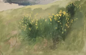 Landscape with wildflowers by Edwin Austin Abbey Oil Painting