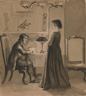 Man and woman in an interior by Edwin Austin Abbey Oil Painting