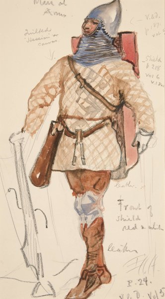 Man of Arms, costume sketch for Henry Irving's Planned Production of King Richard II by Edwin Austin Abbey - Hand-Painted Oil Painting Reproduction
