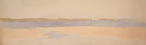 River Landscape with Town on Far Shore by Edwin Austin Abbey Oil Painting