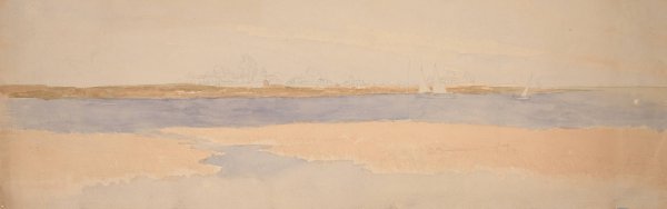 River Landscape with Town on Far Shore by Edwin Austin Abbey - Hand-Painted Oil Painting Reproduction