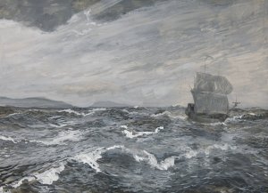 Seascape with sailing boat by Edwin Austin Abbey Oil Painting