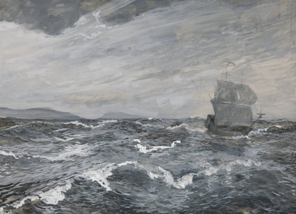 Seascape with sailing boat by Edwin Austin Abbey - Hand-Painted Oil Painting Reproduction