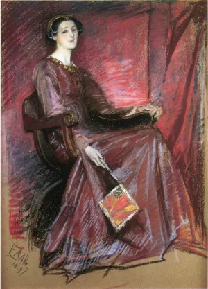 Seated Woman Wearing Elizabethan Headdress by Edwin Austin Abbey - Oil Painting Reproduction