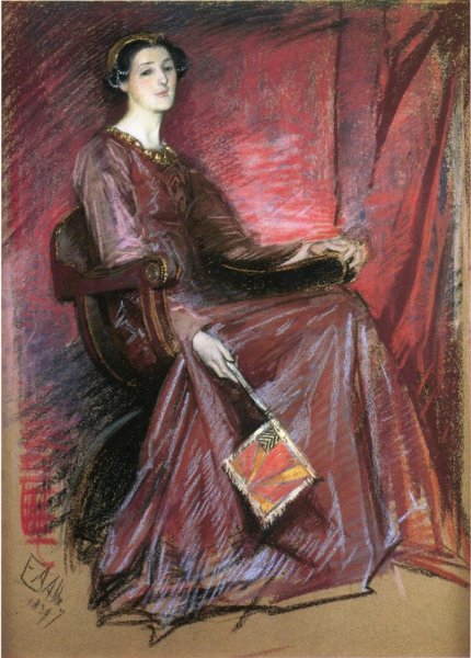 Seated Woman Wearing Elizabethan Headdress by Edwin Austin Abbey - Hand-Painted Oil Painting Reproduction