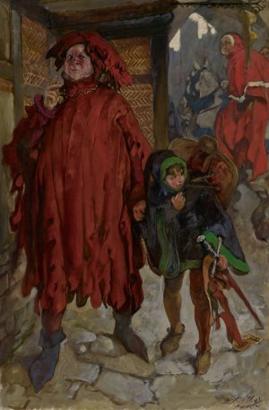 Sir John Falstaff with His Page, King Henry IV, Part II, Act I, Scene II by Edwin Austin Abbey Oil Painting