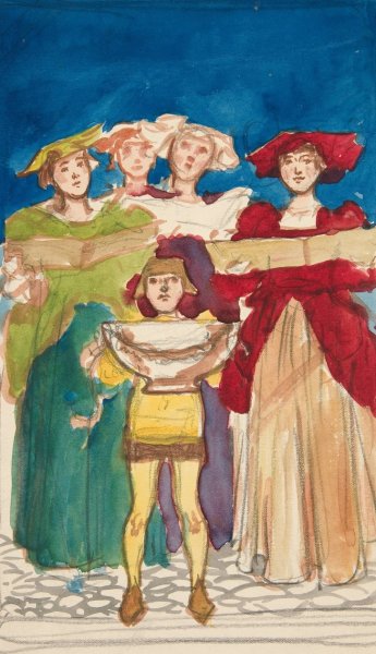 Sketch for Christmas Card by Edwin Austin Abbey - Hand-Painted Oil Painting Reproduction