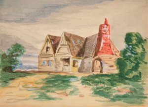 Sketch of a country cottage by Edwin Austin Abbey Oil Painting