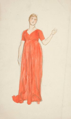 Sketch of a woman - costume study for a play by Edwin Austin Abbey Oil Painting