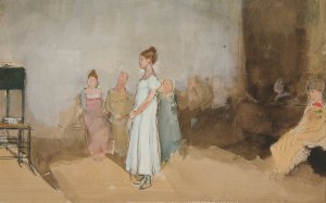 Sketch of a woman in an interior by Edwin Austin Abbey Oil Painting
