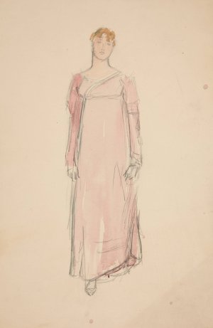 Sketch of a woman in pink - costume study for a play by Edwin Austin Abbey Oil Painting