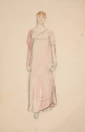 Sketch of a woman in pink - costume study for a play by Edwin Austin Abbey Oil Painting