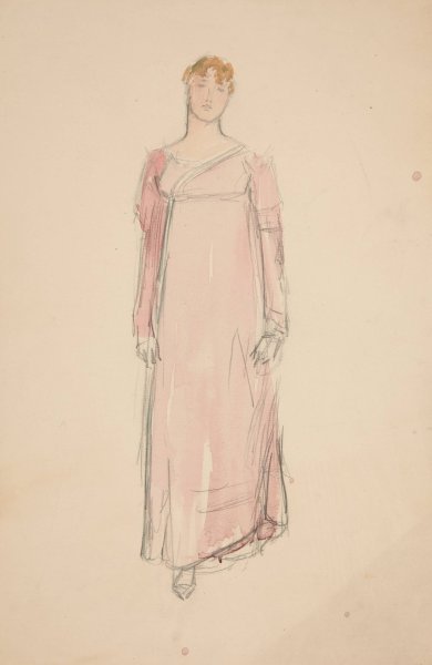 Sketch of a woman in pink - costume study for a play by Edwin Austin Abbey - Hand-Painted Oil Painting Reproduction