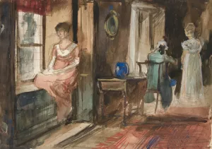 Sketch of figures in an interior Oil painting by Edwin Austin Abbey