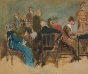 Sketch of women in an interior - unidentified illustration by Edwin Austin Abbey Oil Painting